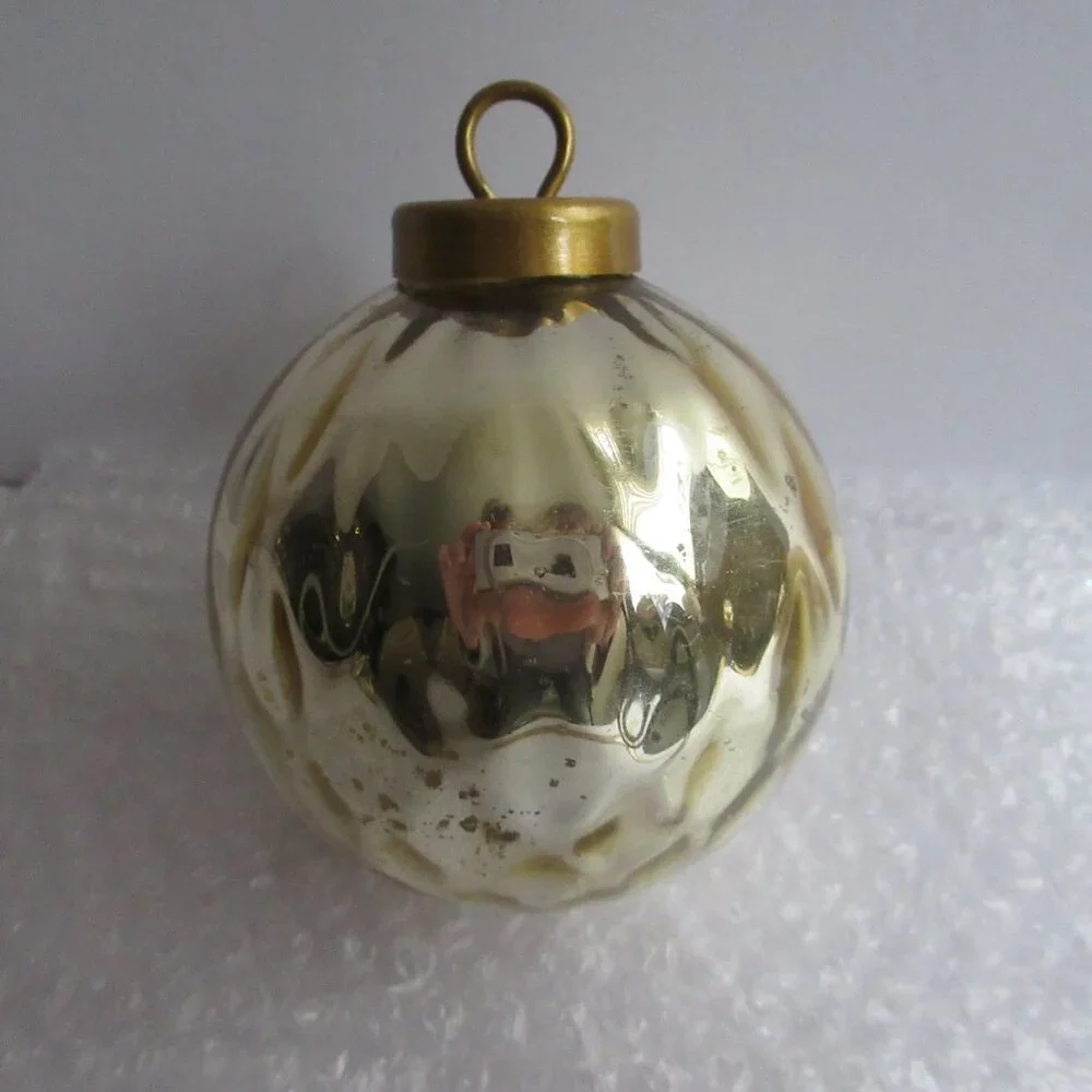 Crate&Barrel Gold Tone Mercury Glass Christmas Ornaments Set of 5 Retro Repro